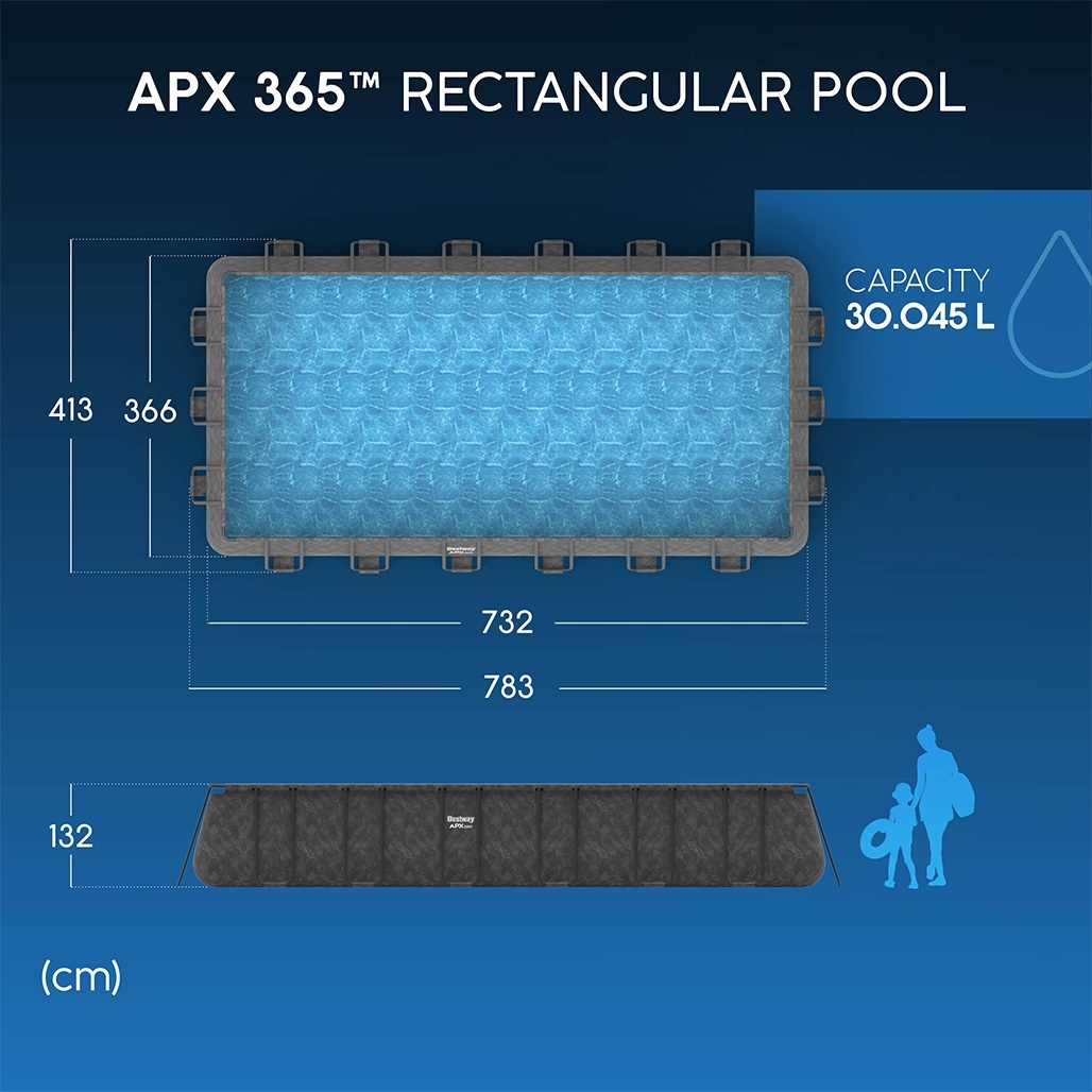 Bestway Πισίνα με ενισχυμένη κατασκευή - Apx 732X366X132CM Rectangular Pool Set - 15898 - Grey - Image 5
