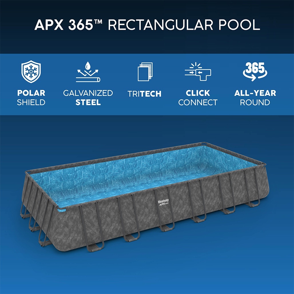 Bestway Πισίνα με ενισχυμένη κατασκευή - Apx 732X366X132CM Rectangular Pool Set - 15898 - Grey - Image 6