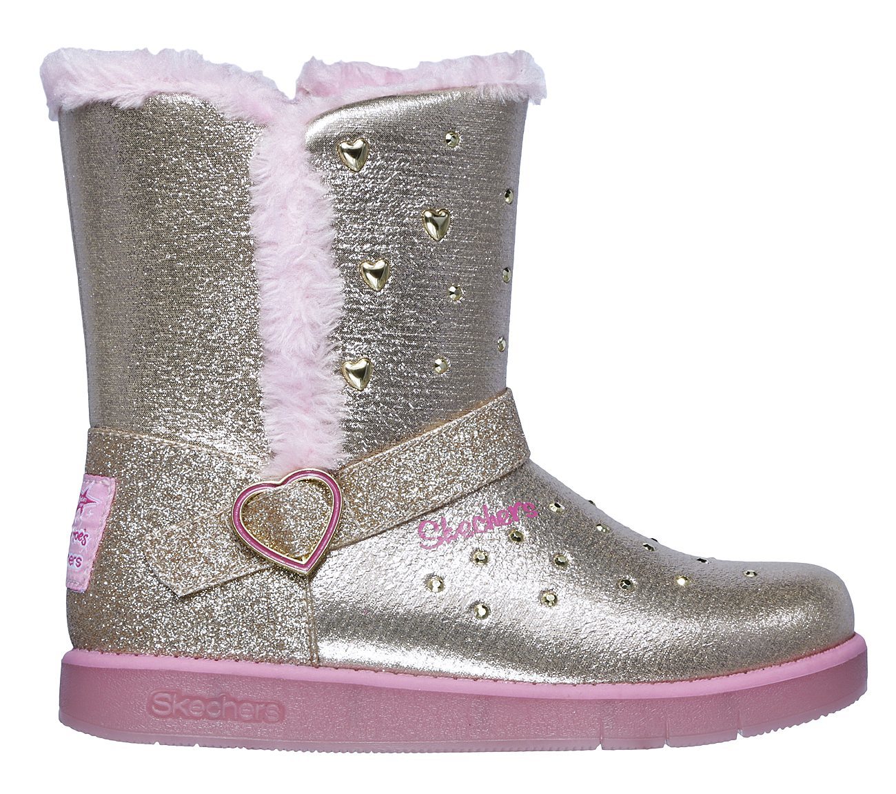 Skechers Μποτάκι Γιά Κορίτσι -Twinkle Toes: Glitzy Glam - Sparkle Hearts 20058-GDPK Gold - Image 5