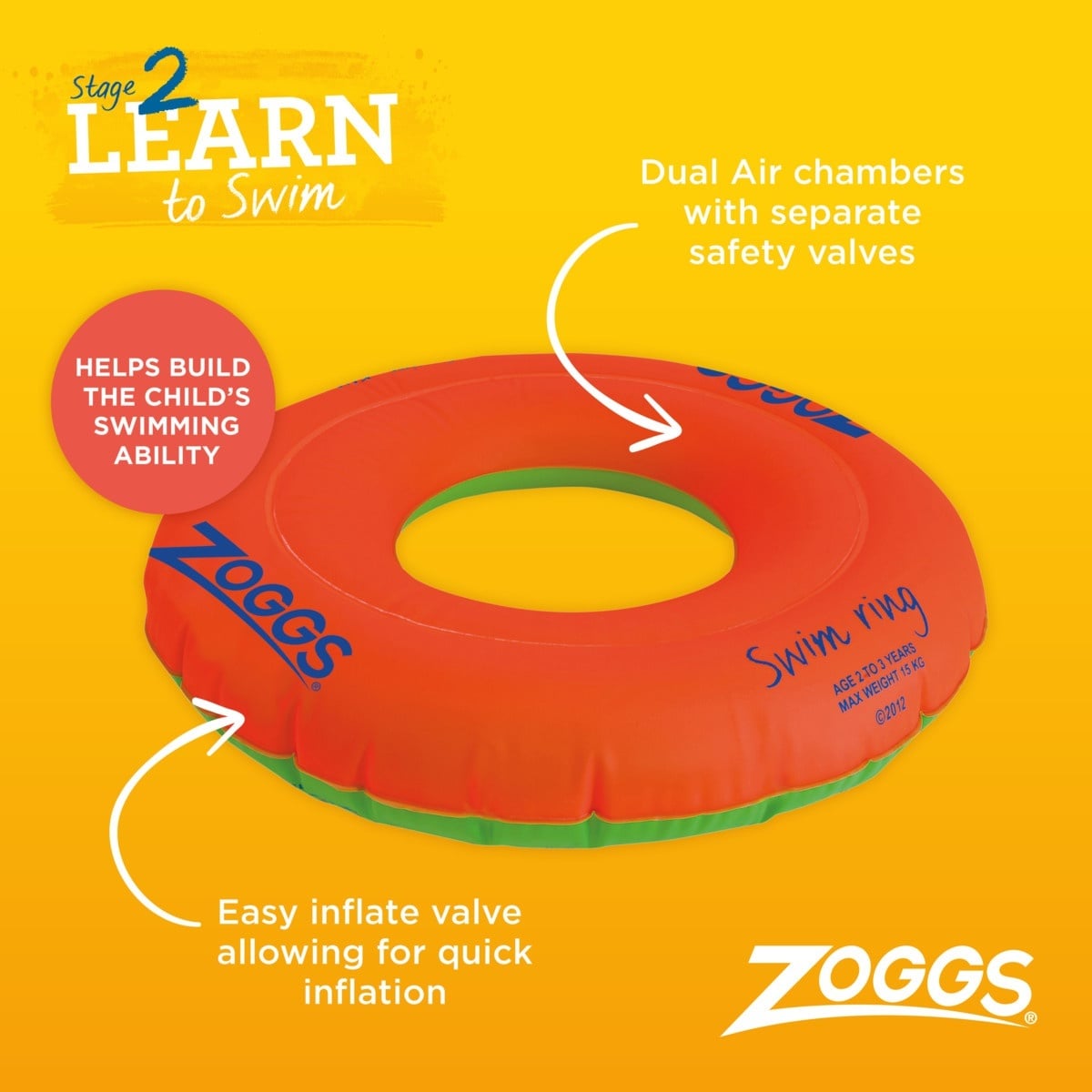 Zoggs Παιδικό Σωσίβιο - Swim Ring 2-3 χρονών - 3610170 - Orange - Image 2