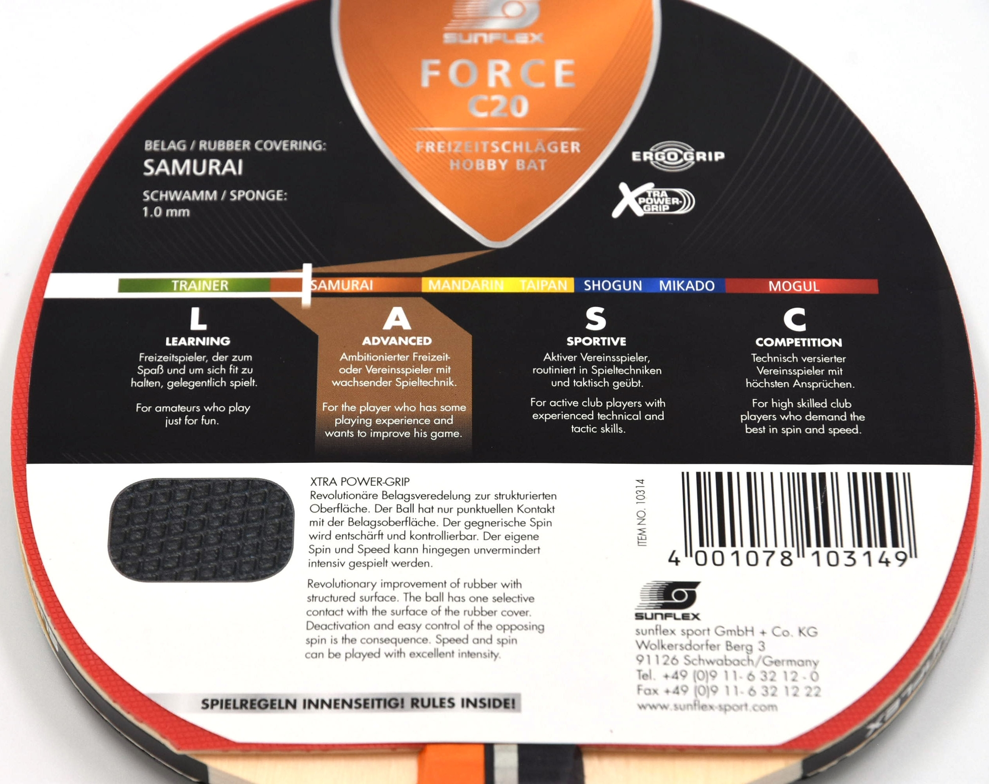 Sunflex Ρακέτα Ping Pong - Force C20 - Orange - 97152 - Image 2