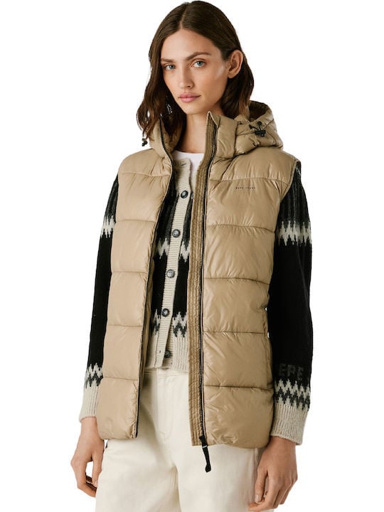 Pepe Jeans Γυναικείο Αμάνικο Μπουφάν - waterproof padded waistcoat - PL4024359-836 - stone beige