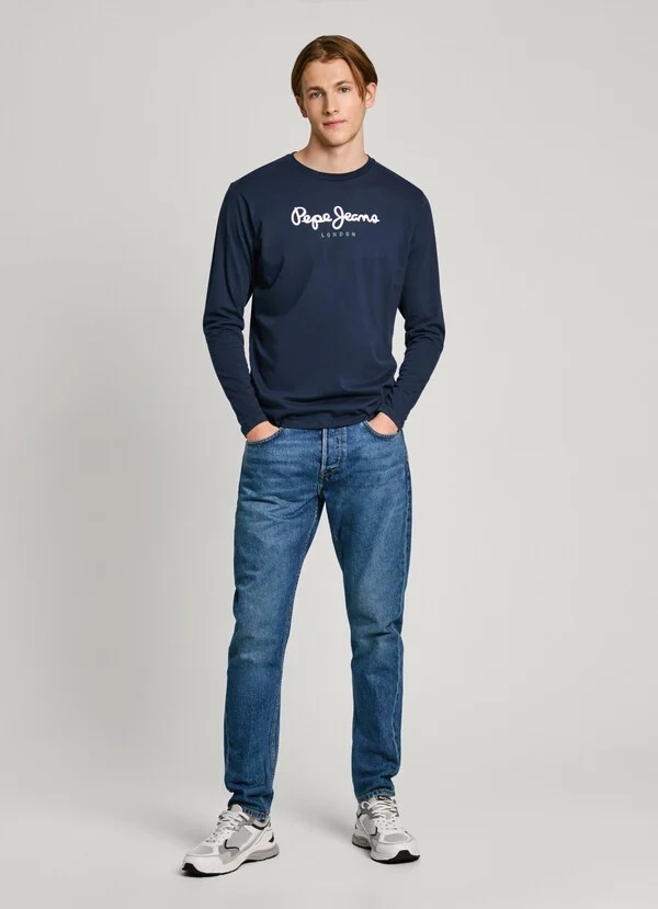 Pepe Jeans - Ανδρικό T-Shirt Μακρυμάνικο - Regular Fit Long - Sleeve T-Shirt - PM508209-595 Navy - Image 2