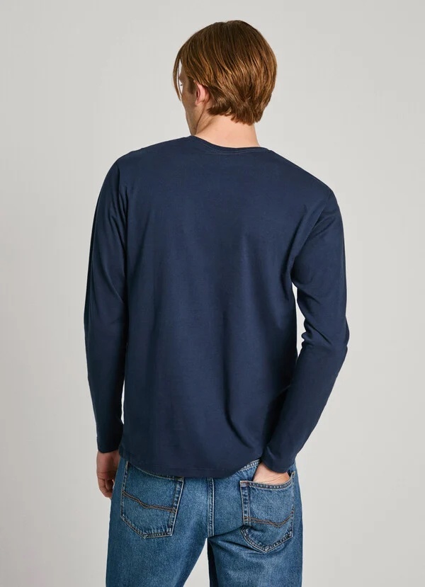 Pepe Jeans - Ανδρικό T-Shirt Μακρυμάνικο - Regular Fit Long - Sleeve T-Shirt - PM508209-595 Navy - Image 3