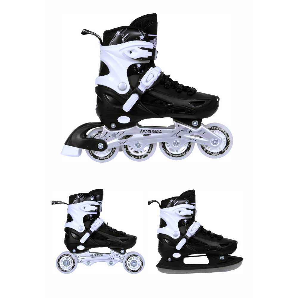 3K Αυξομειούμενα Πατίνια/Roller Skates/Παγοπέδιλα 3 σε 1 - Μαύρο