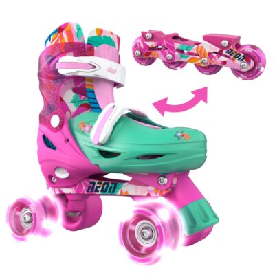 YVOLUTION Neon Combo 2 σε 1 Αυξομειούμενα Πατίνια #34-37 - Floral/Ροζ