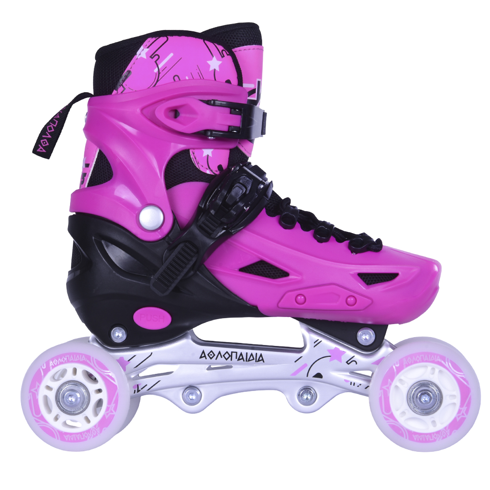 3K Αυξομειούμενα Πατίνια/Roller Skates/Παγοπέδιλα 3 σε 1 - Ροζ - Image 3
