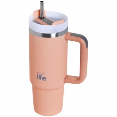 Ecolife - Stainless Steel Thermos Cup with Straw 900ml Flamingo Pink