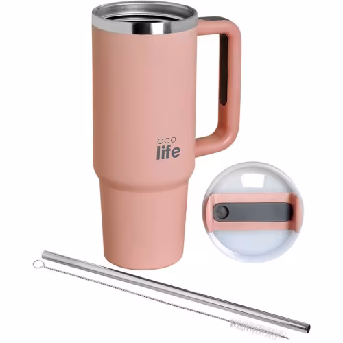 Ecolife - Stainless Steel Thermos Cup with Straw 900ml Flamingo Pink - Image 5