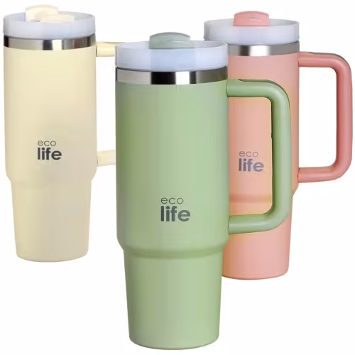 Ecolife - Stainless Steel Thermos Cup with Straw 900ml Flamingo Pink - Image 7